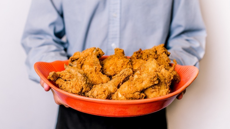 fried chicken on orange platter