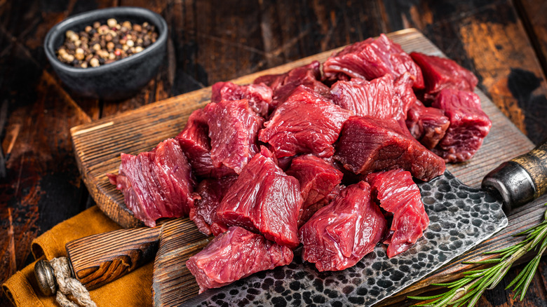 Chopped venison on cutting board