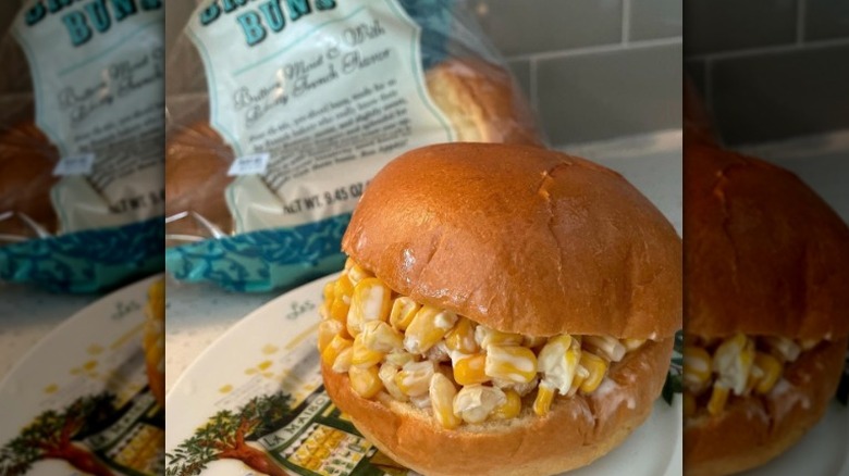 Corn sandwich with brioche bun