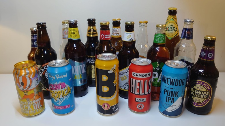 A selection of many different British beer brands