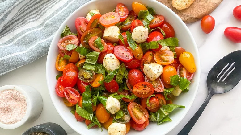 bowl of chopped caprese salad