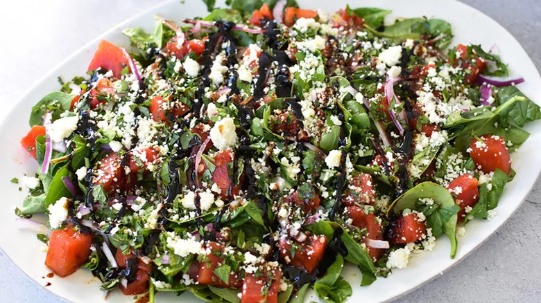 grilled watermelon salad on platter