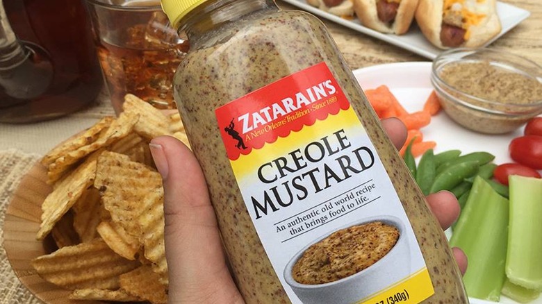 Close up of creole mustard bottle