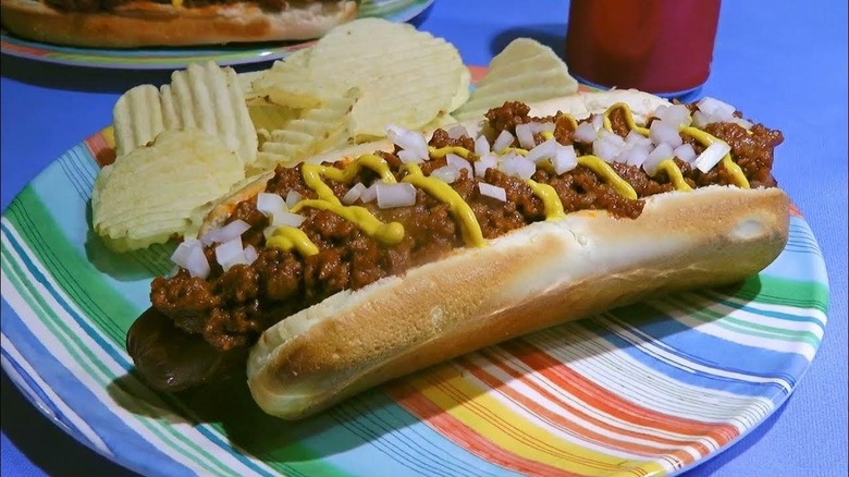 Michigan hot dog on plate