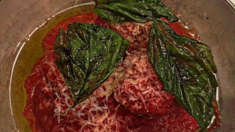 meatballs tomato sauce cheese greens