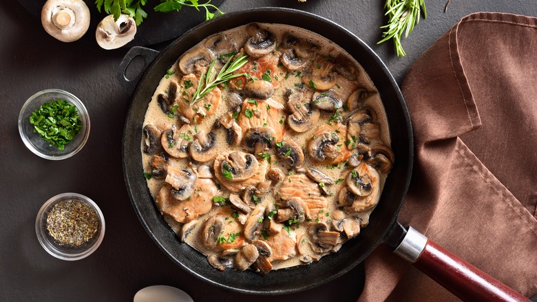 Mushroom gravy in skillet