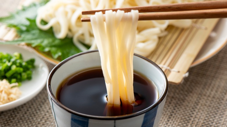 Noodles dipped in mentsuyu