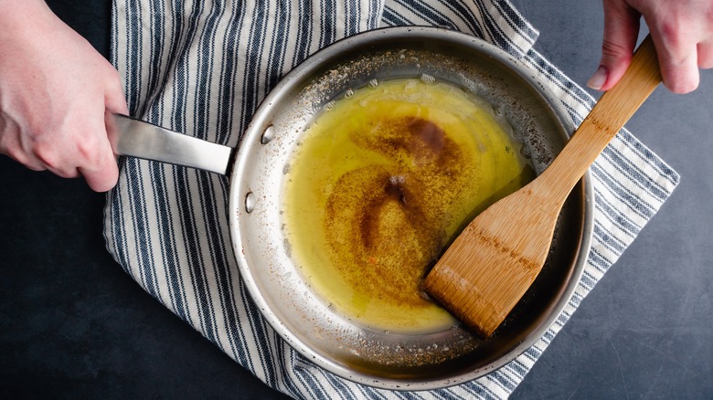 Browned butter in frying pan