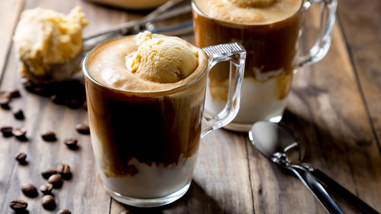 Affogato with coffee and ice cream