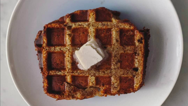 Waffled banana bread with butter