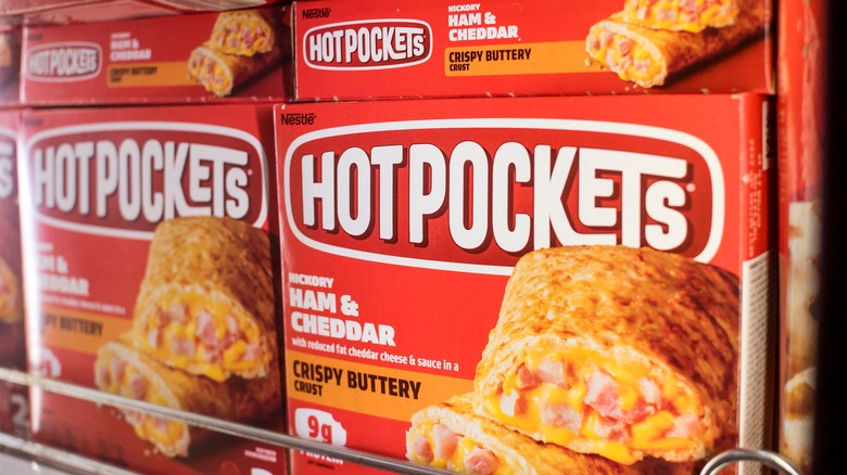 Boxes of Hot Pockets sandwhiches