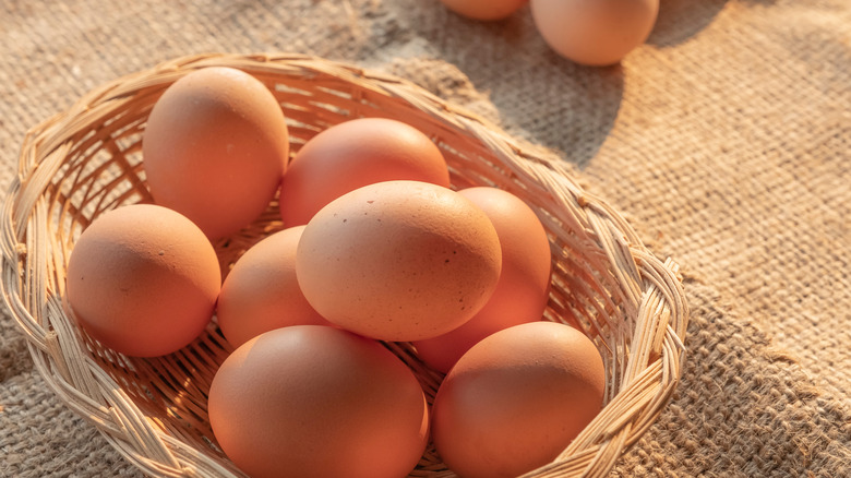 Fresh eggs in basket