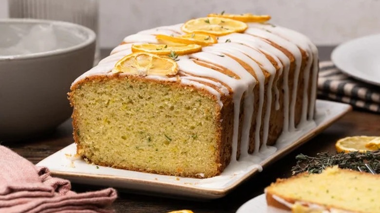 A loaf of gluten-free zucchini bread on a plate