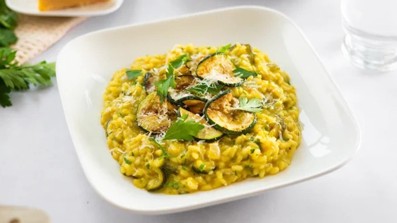 A dish of zucchini risotto