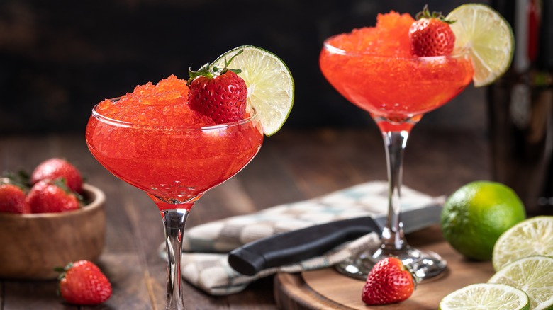 two frozen strawberry daiquiris 