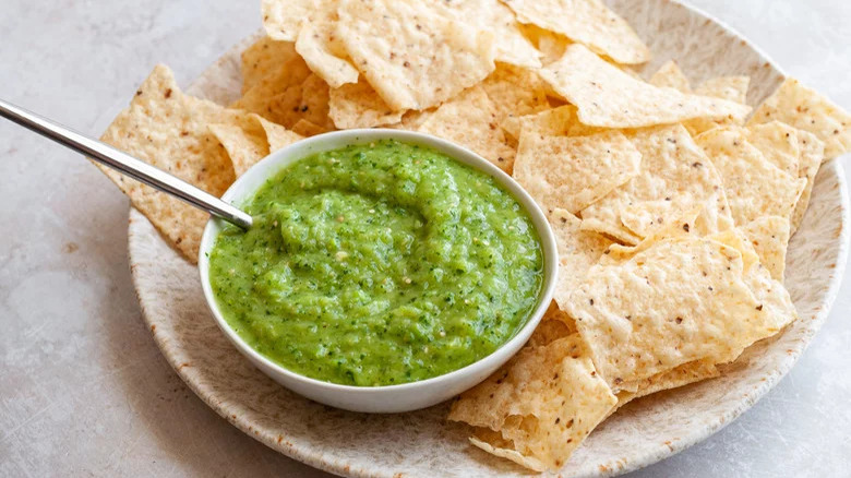 Salsa verde with tortilla chips