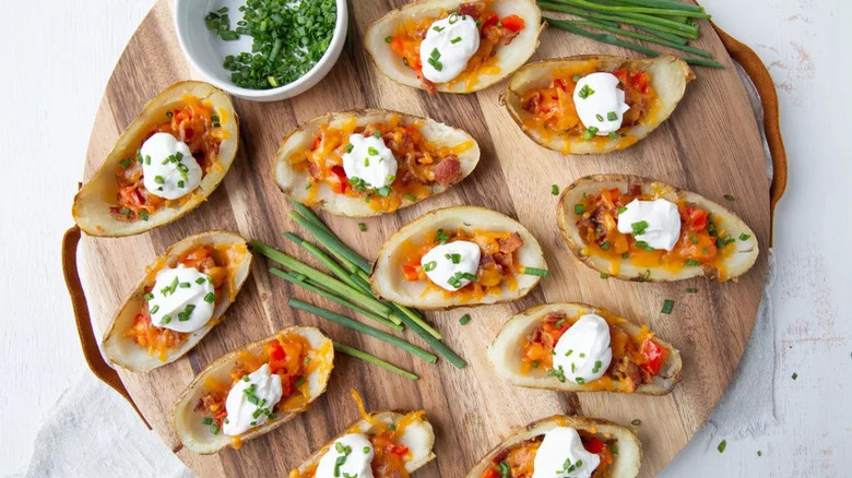 Loaded potato skins on board