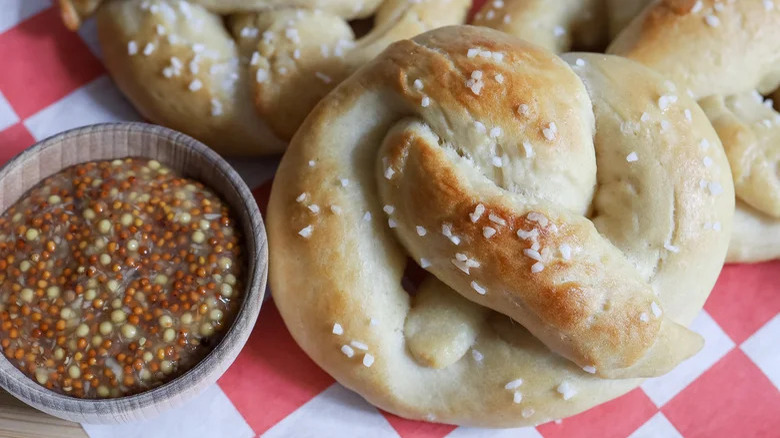 Soft pretzels with grain mustard