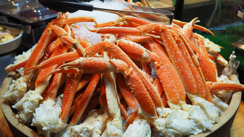 Snow crab legs on ice