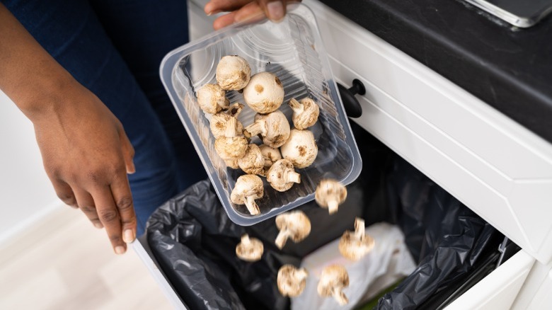 Person disposing of old mushrooms