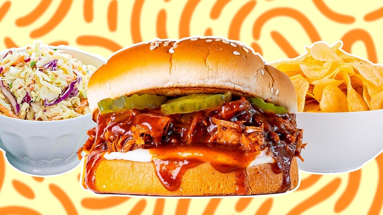 pulled pork sandwich and toppings