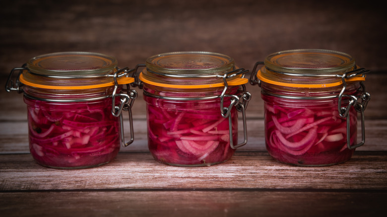 Jars of pickled red onions