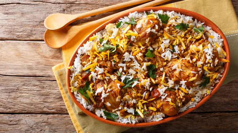 Chicken biryani in clay bowl