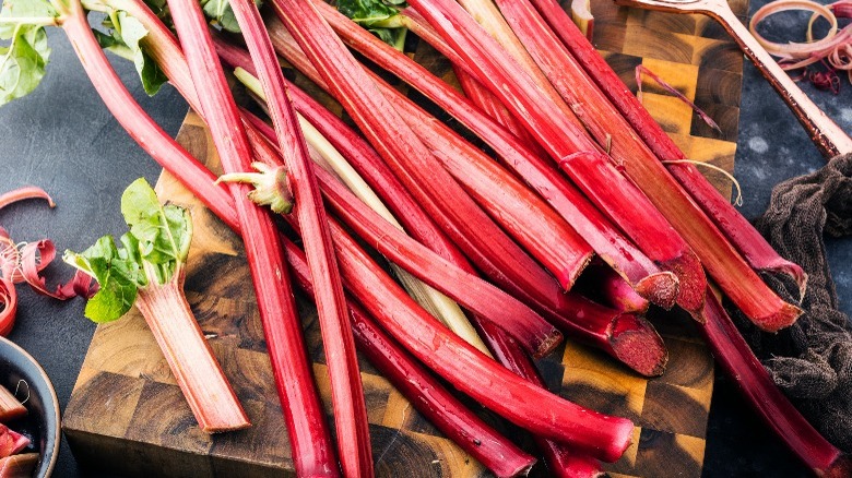 rhubarb on a cutting board