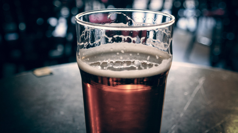 Pint of bitter beer in an English pub