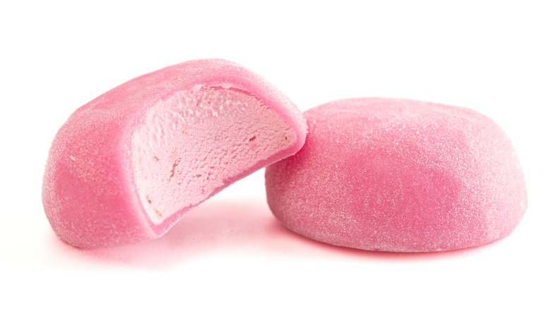 Pink mochi on white background