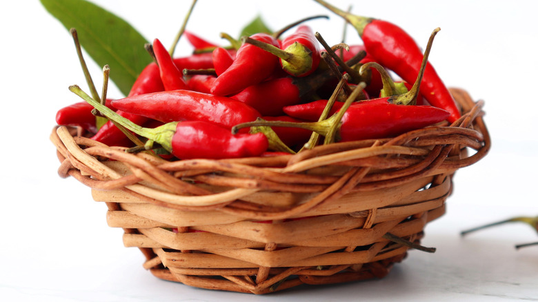 Birds eye chiles in basket