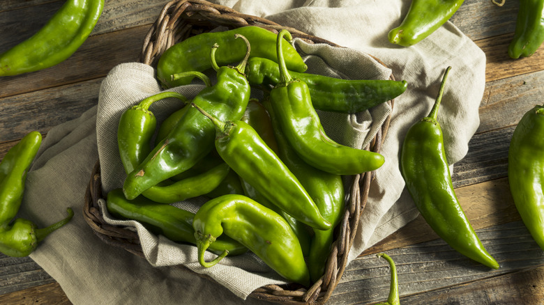 Green hatch chiles in basket