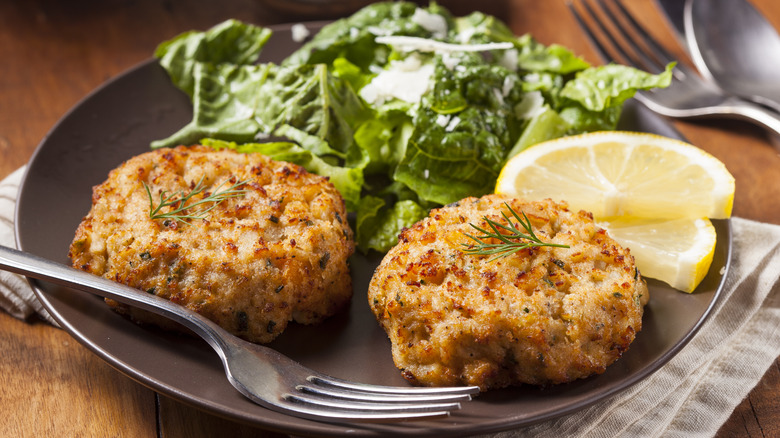 Crab cakes and salad plate