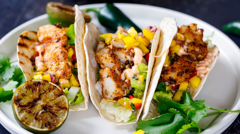 Fish tacos with mango salsa