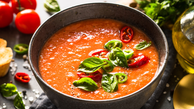 Tomato gazpacho in bowl