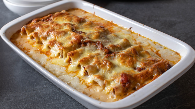 cheesy baked cannelloni in dish