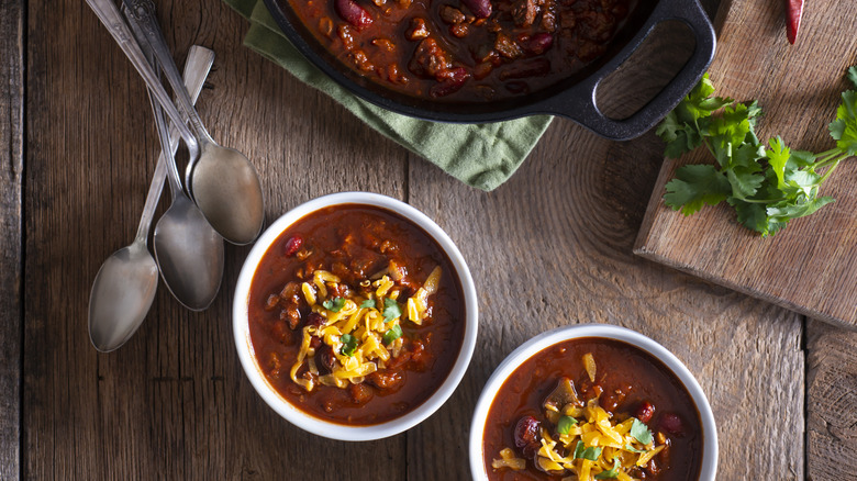 Bowls of homemade chili