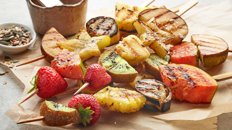 Grilled fruit on skewers