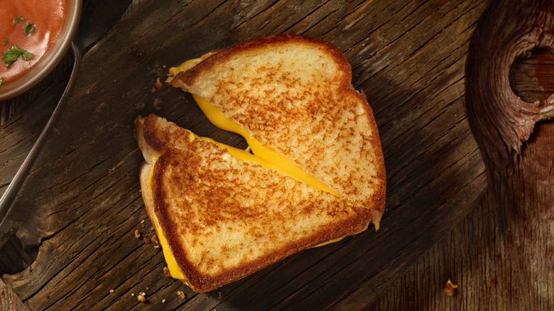 Grilled cheese sandwich cut open