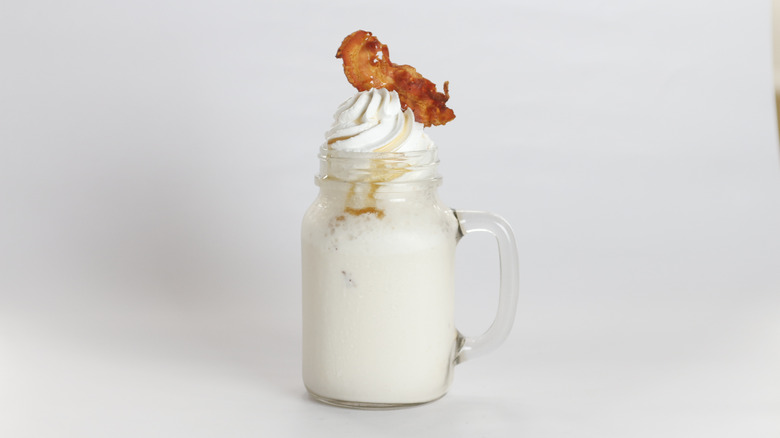 Milkshake with bacon in jar