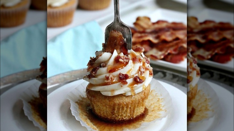 Bacon cupcake with fork