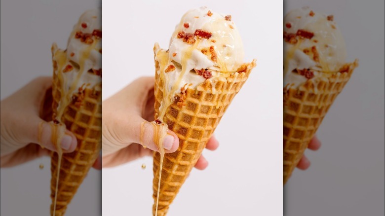 Bacon ice cream in cone