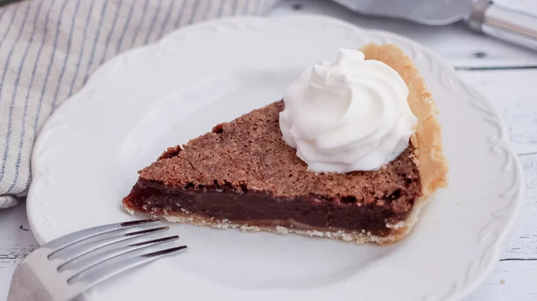 Chocolate chess pie on a plate