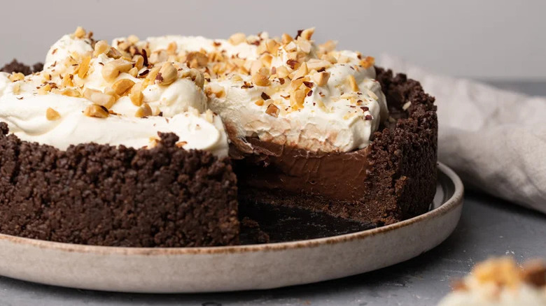 Mud pie on a plate with a missing slice
