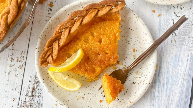 Lemon chess pie on a plate