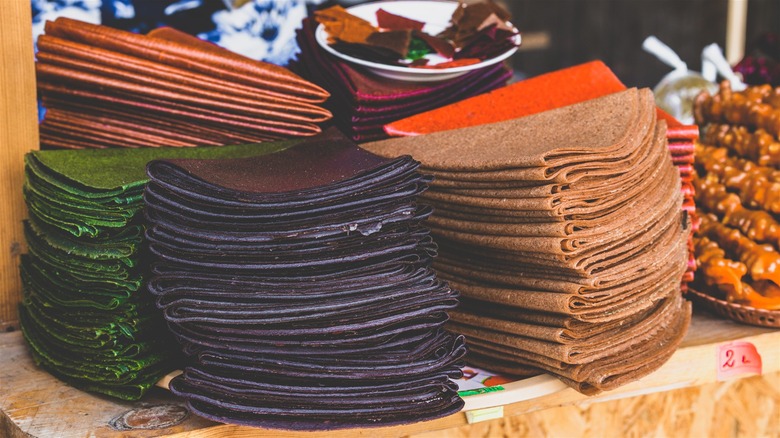 Stacks of fruit leather at Georgian market