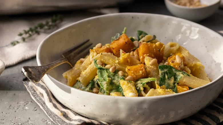 Pumpkin pasta in bowl 