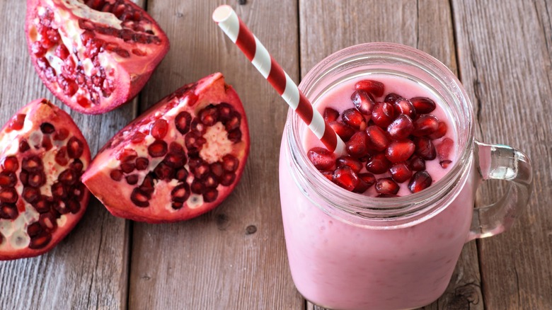 Pomegranate smoothie and seeds