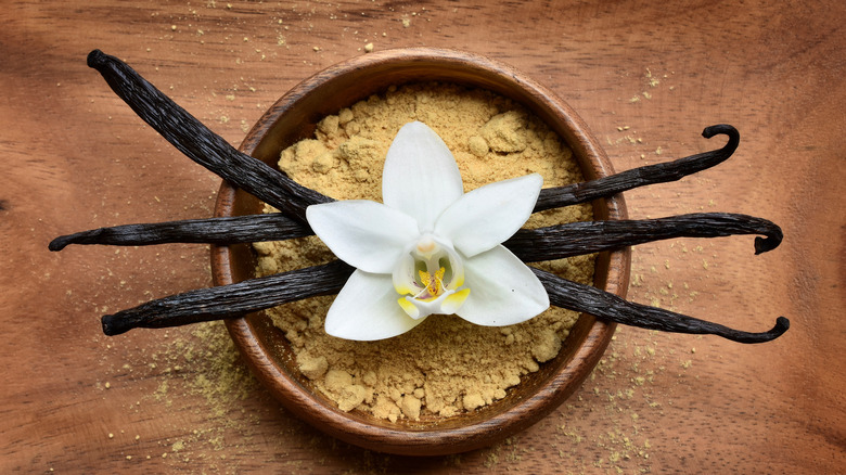 Vanilla orchid, beans, and powder