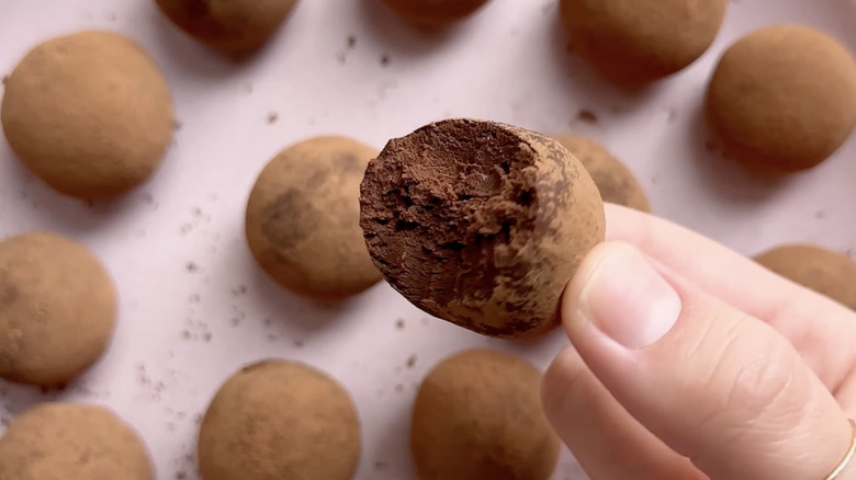 Hand holding sweet potato truffle